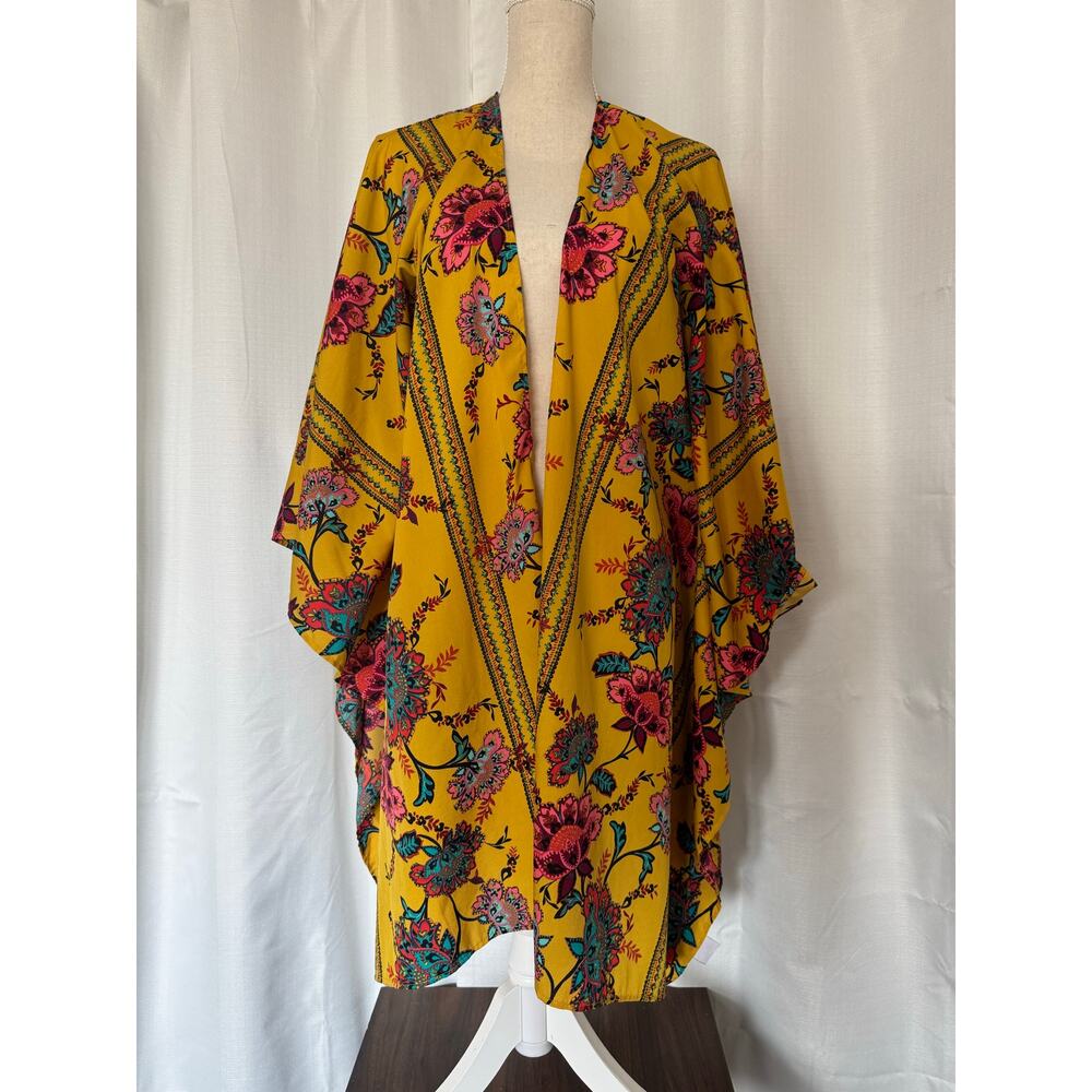Boutique Floral Kimono Cardigan Boho Open Front Duster Festival Plus Size - Picture 2 of 5